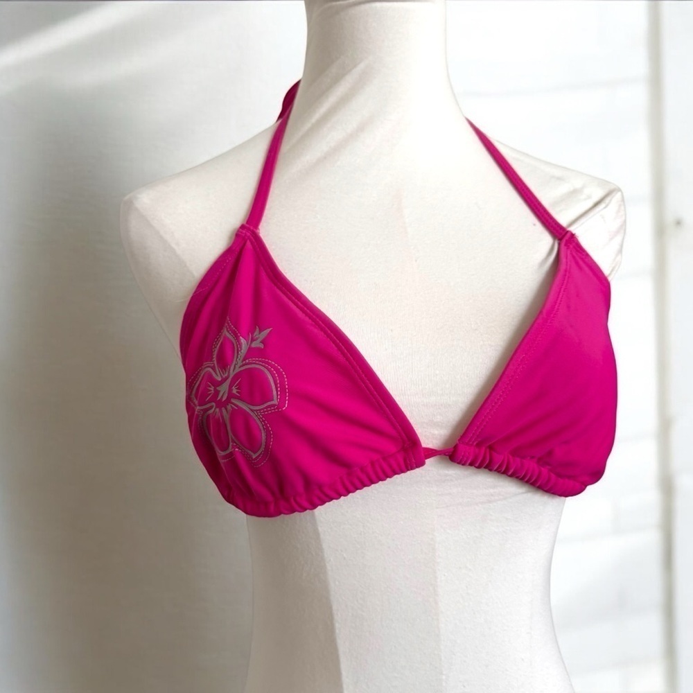 Y2K Pink Halter Bikini Top with Flower beach girl tropical island festival XL